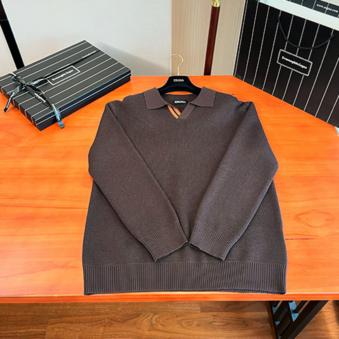 zegna polo collar knit sweater